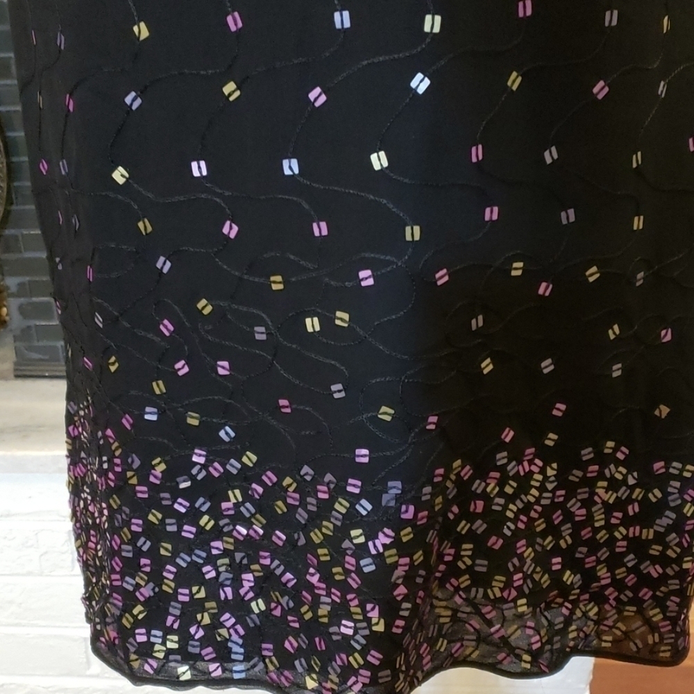 Kay Unger Pheobe Silk Sequin Black Dress V Neck Sleeveless 8 - Picture 3 of 10